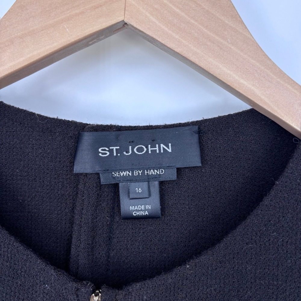 St. John "Sewn By Hand" 100% Wool Colorblock Boxy Zip Jacket Womens 16 Black - Picture 2 of 8